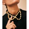 Collar largo latón baño oro e hilo LATIDO