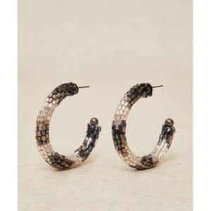 Pendientes aro combinados resinas colores gris brillo LATIDO
