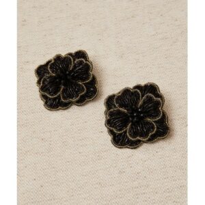 Pendientes cortos gran flor tonos negro LATIDO