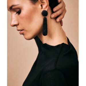 Pendientes largos dolmen cristales brillo negro LATIDO