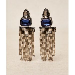 Pendientes largos flecos resinas y piedra en azul LATIDO
