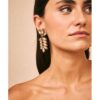 Pendientes largos hojas resina cristalizada dorados LATIDO