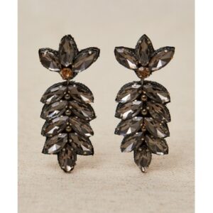 Pendientes largos hojas resina cristalizada rutenio LATIDO