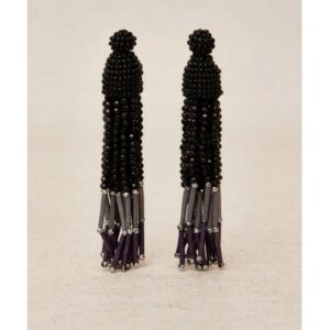 Pendientes largos pompón flecos negro/color LATIDO