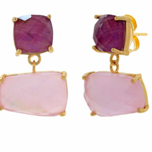 PENDIENTE CRISTAL ROSA CUADRADO BILYFER